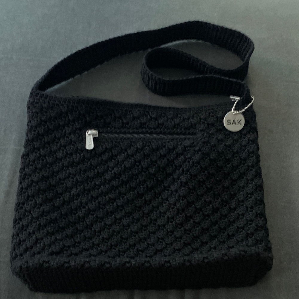 The Sak Black Textured Crochet Shoulder Bag